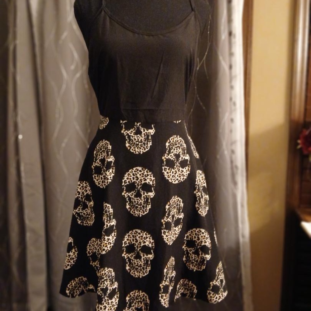 Edgy Leopard Skull Print Skater Skirt